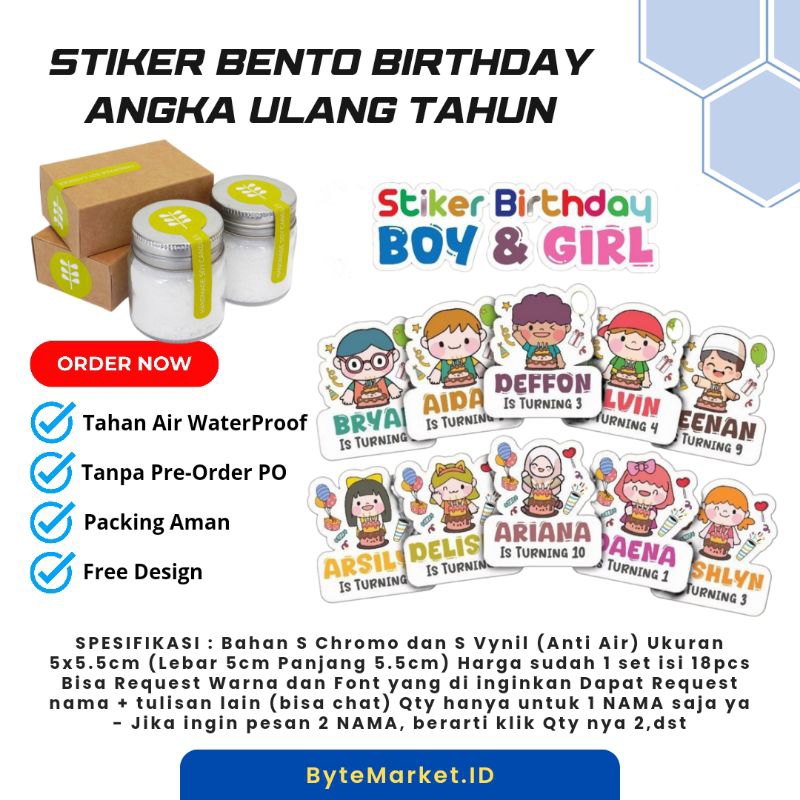 

30 Lembar Stiker Birthday Ulang Tahun Anak Bentuk Angka Lucu CUSTOM | Bento Birthday Sticker Anak Souvenir