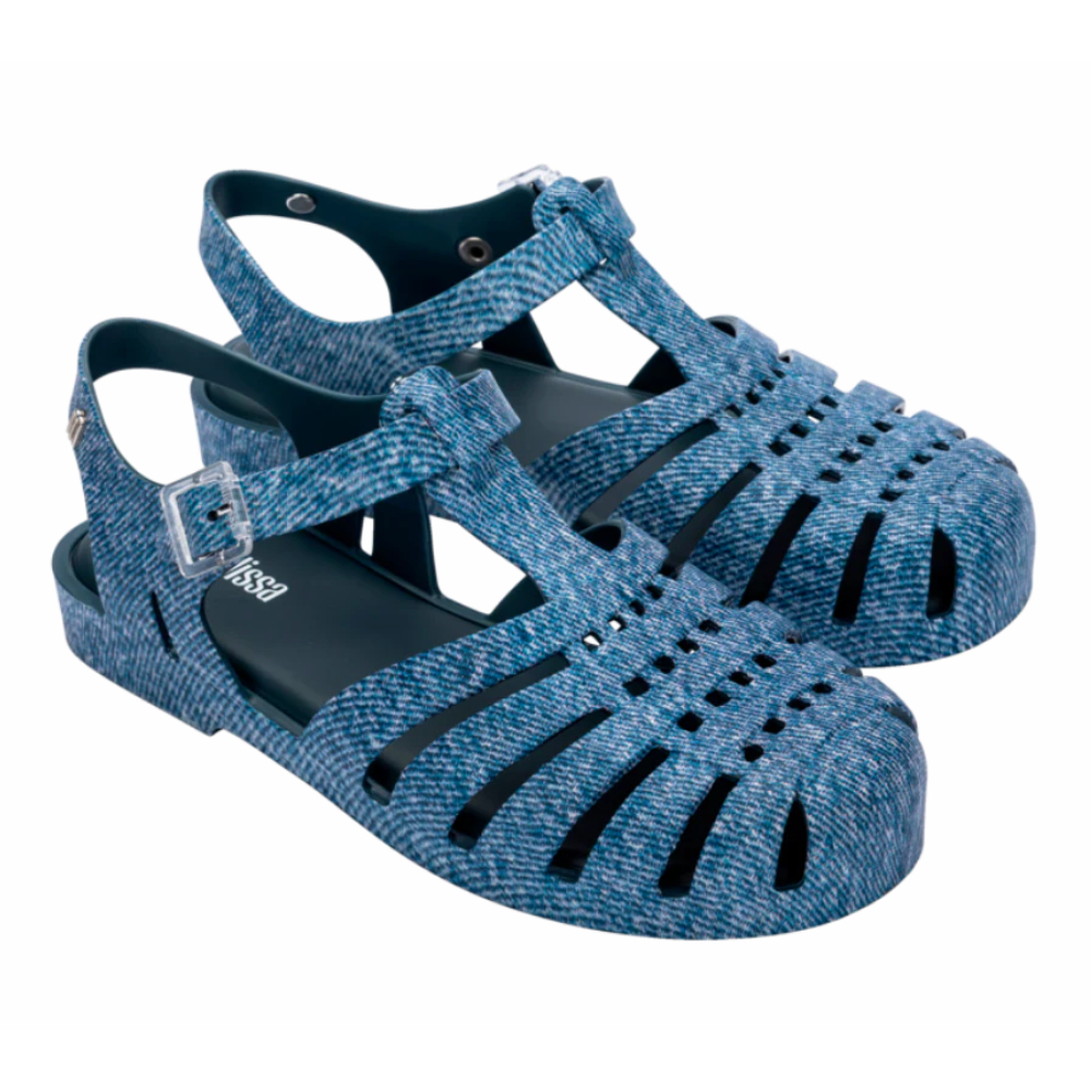 Sandal Wanita Melissa Possession Print Denim Ad Blue Jeans