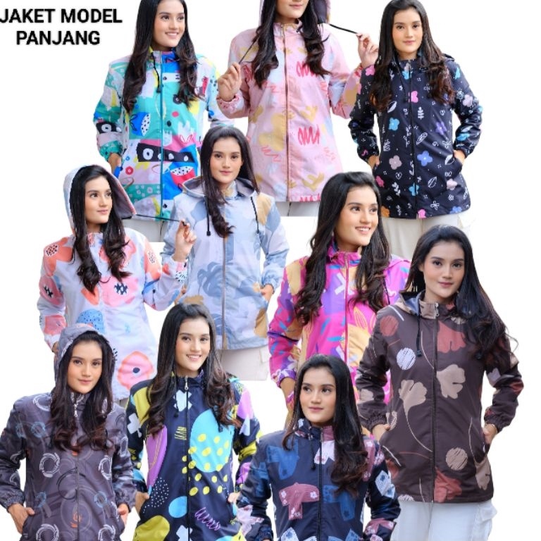 KODE W3B Zhafiraoutfit Jaket Tunik Full Printing Anti Air Anti Angin Motif