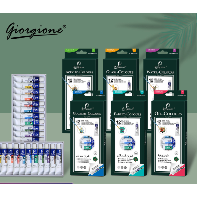 

GIORGIONE 12 WARNA 6 ML Paint SET ACRYLIC / FABRIC / GLASS / OIL / WATERCOLOR / GOUACHE
