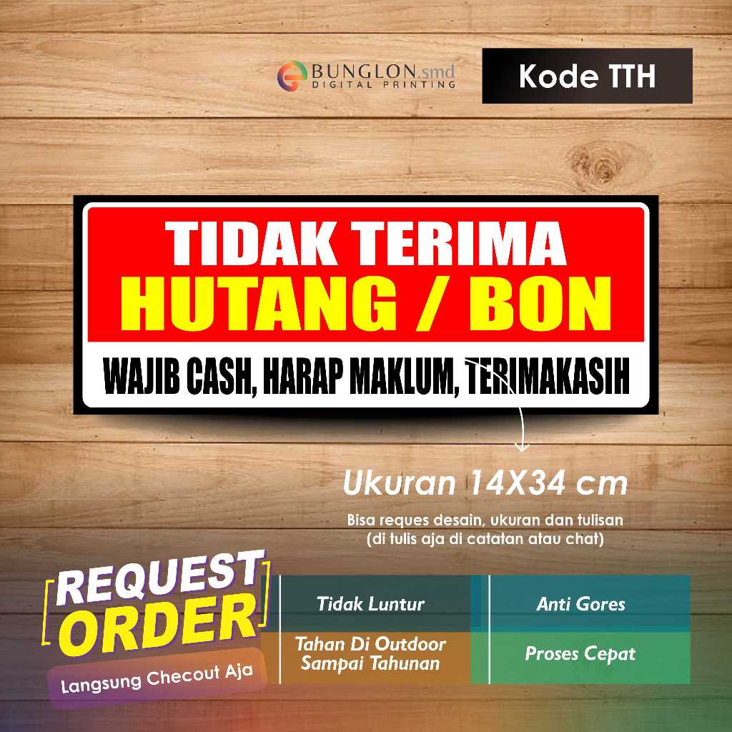 

STIKER TIDAK TERIMA HUTANG ATAU BON + LAMINASI KODE TTH MERAH