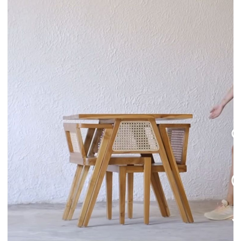 meja kursi cafe jati rotan/meja makan rotan