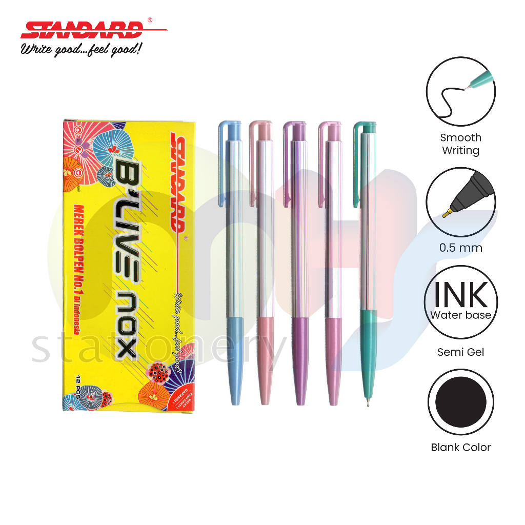 

STANDARD Bolpoin Pulpen Ballpoint Semi Gel Pen Pena BLIVE B'LIVE B LIVE NOX 0.3 mm 1 Box 12 Pcs