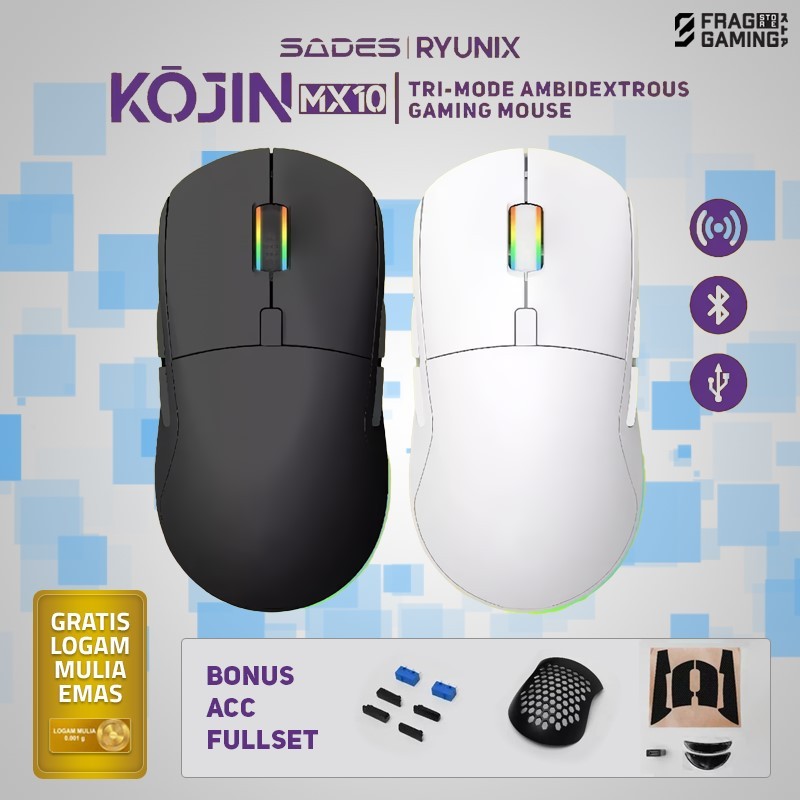 Sades Ryunix Kojin MX10 Mouse Gaming Wireless Bluetooth Triple Mode Ambidextrou