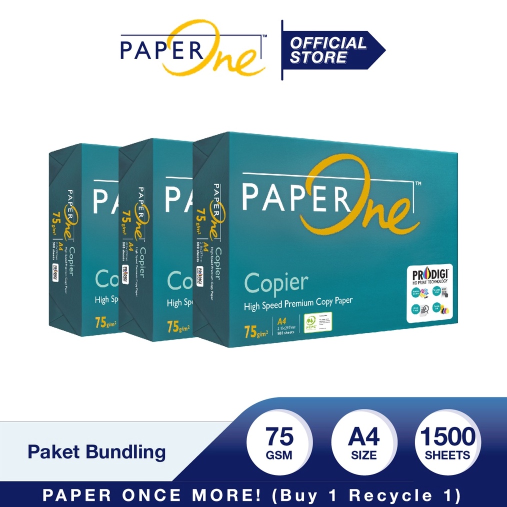 

KODE J1R PaperOne Kertas A4 75gr Copier 3 Rim 15 lembar Kertas HVS