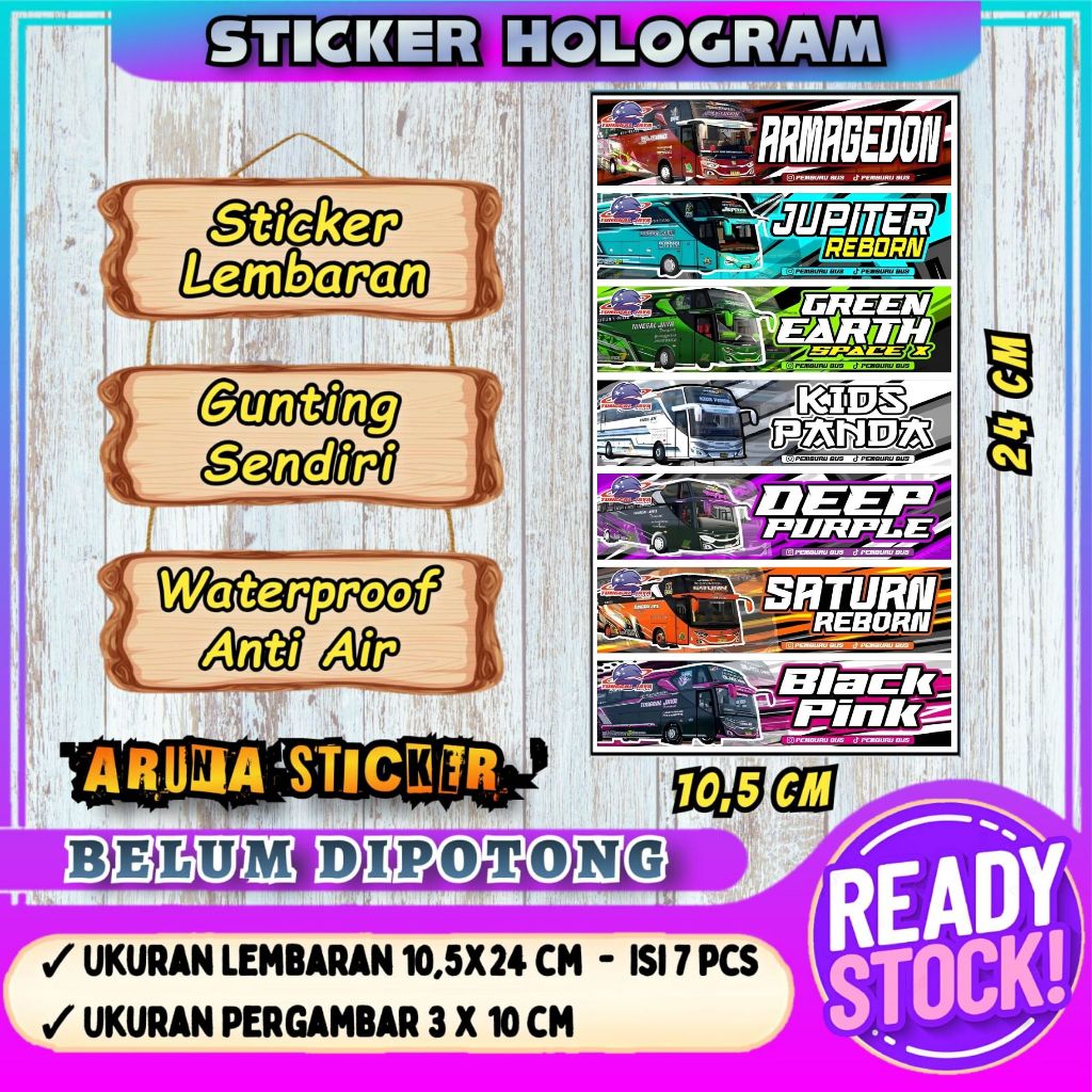 

7 PC STIKER BUS PANJANG Stiker Bus Basuri Lembaran Hologram Anti Air Sticker Telolet Basuri