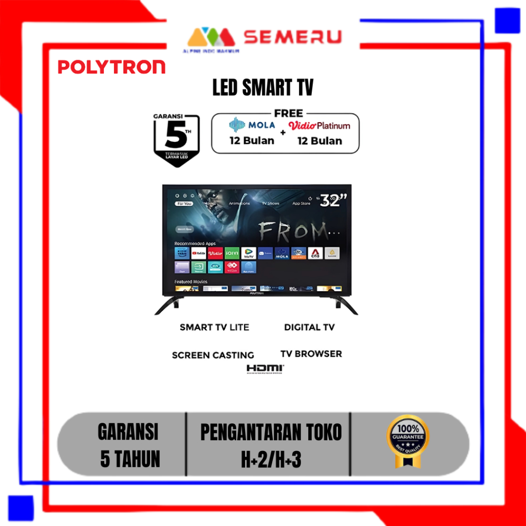 POLYTRON LED SMART TV 32 INC PLD-32CV1869/S / 40 INC PLD-40CV8969 / 43 INC PLD-43CV8869 KHUSUS MAAKS