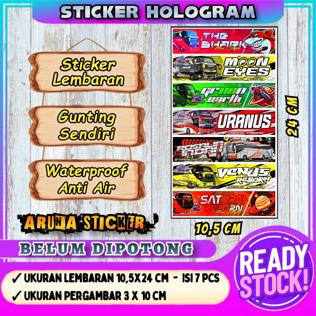 

7 PC STIKER BUS PANJANG Stiker Bus Basuri Lembaran Hologram Anti Air Sticker Telolet Basuri