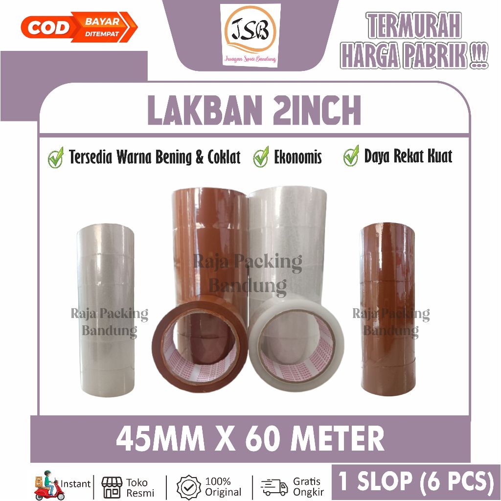 

(1 Slop/6roll) Lakban 45mm x 60m / 45mm x 50m / 45mm x 80m/90yard / 45mm x 90m/100 yard / REAL Lakban 2 inch Lakban Murah Harga Grosir