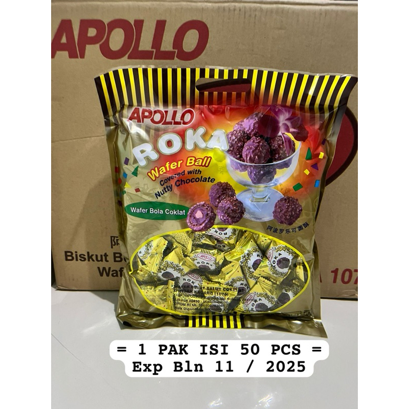 

COKLAT WAFER BOLA SNACK ROKA APOLLO ISI 50 PCS