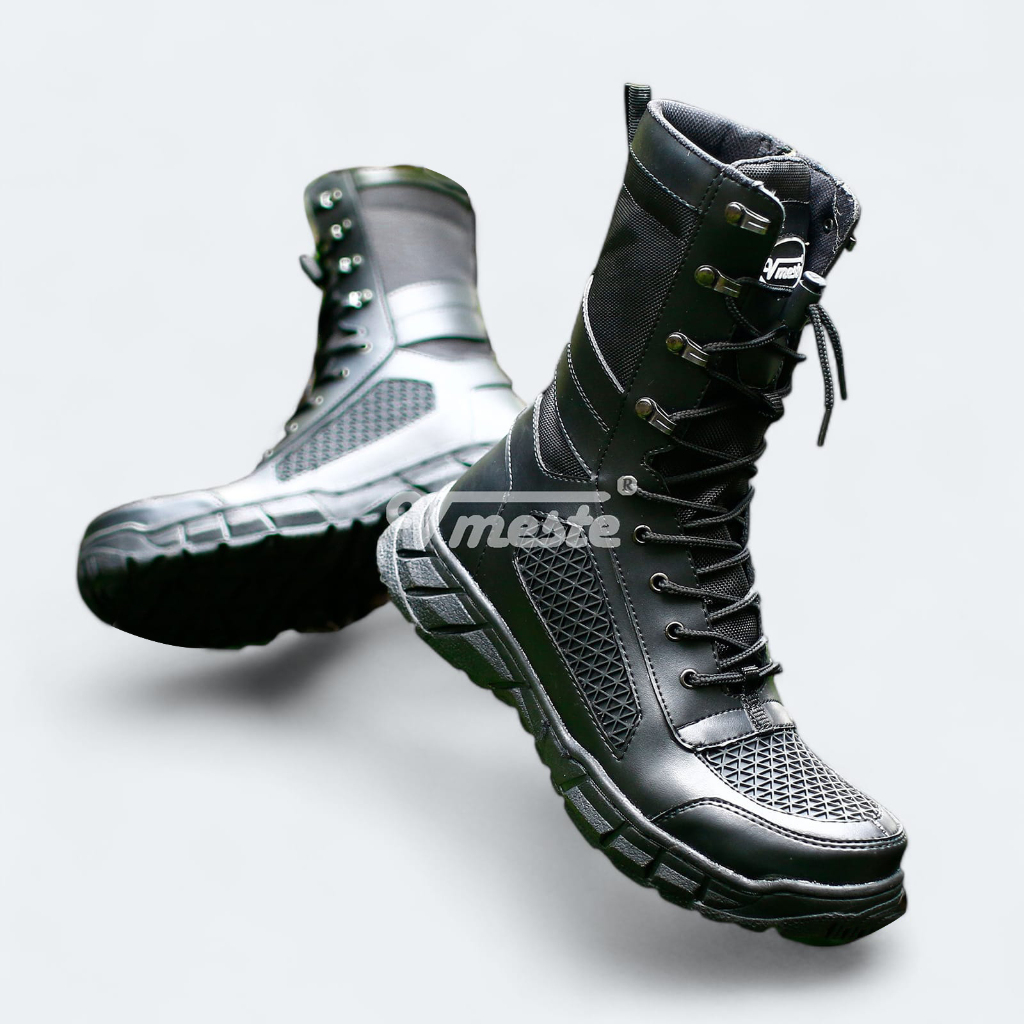 VMESTE - Sepatu PDL Boa Raider TNI Polri Brimob Security Satpam Kulit Sintetis Hitam Doff Ujung Besi