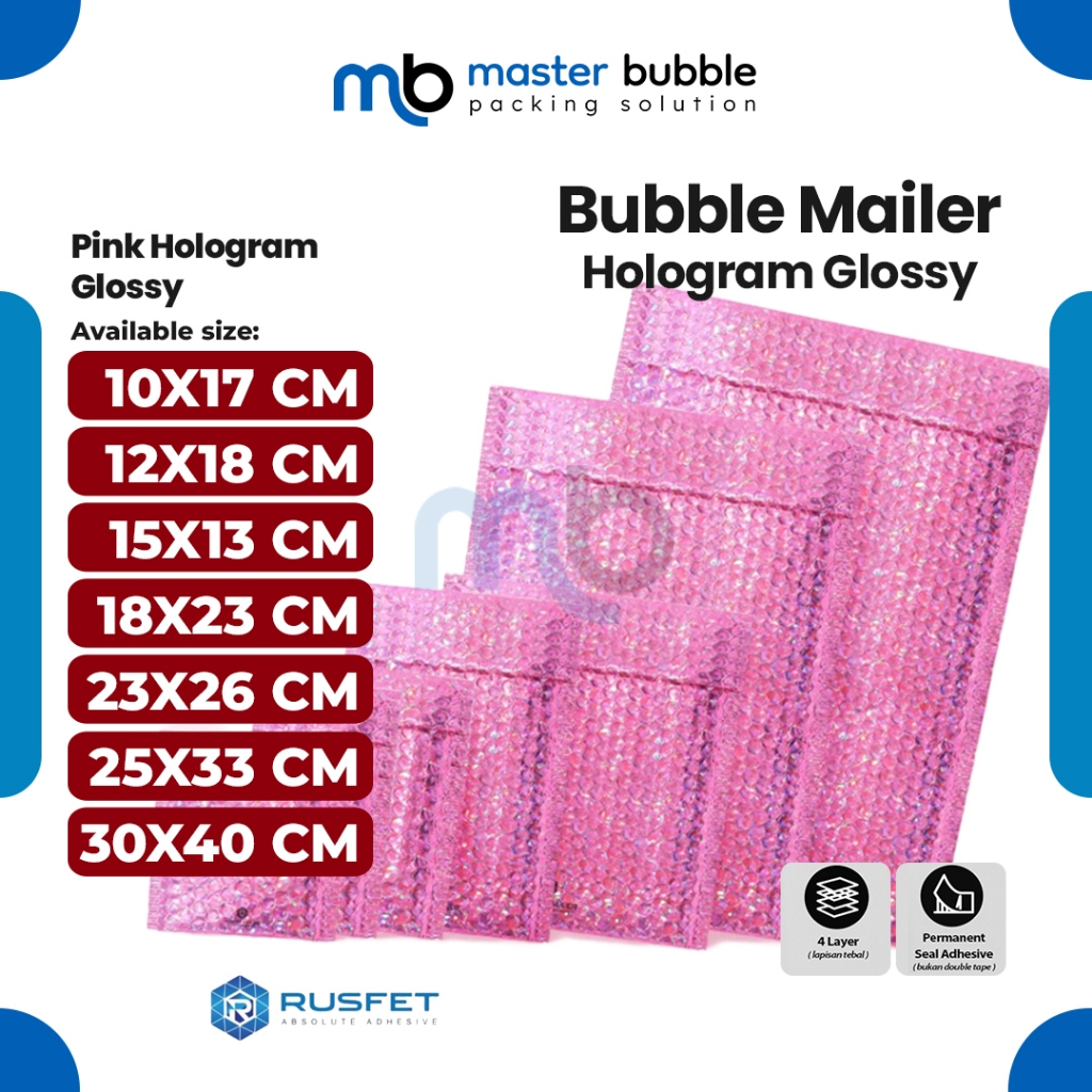 Amplop Envelope Bubble Mailer Pink Hologram / Security Bag Mailer Rusfet Harga Ecer Satuan