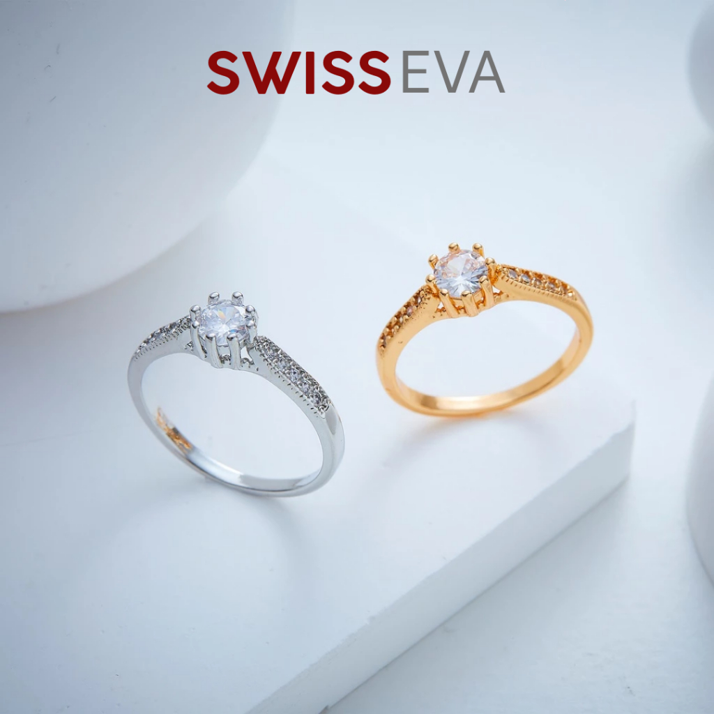 SWISSEVA  Jewellery Cincin Wanita Cincin Minimalis Elegan Wanita Anti Karat Titanium Berlian Jewelry