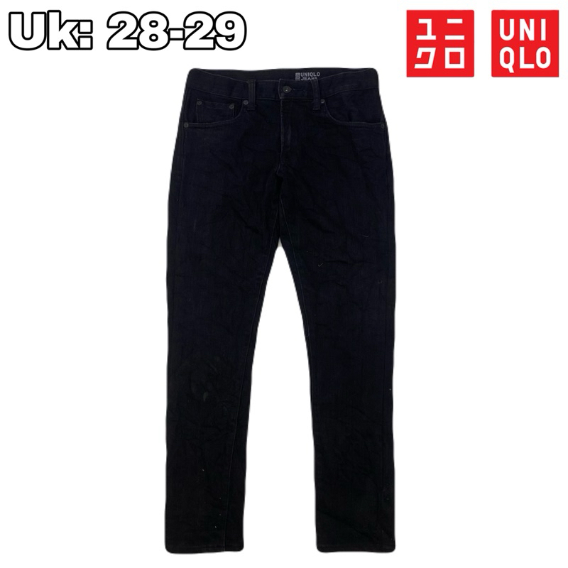 CG32 Celana Panjang Denim Uniqlo Jeans 28-29  Hitam Chinos Strech Levis Casual Original Second