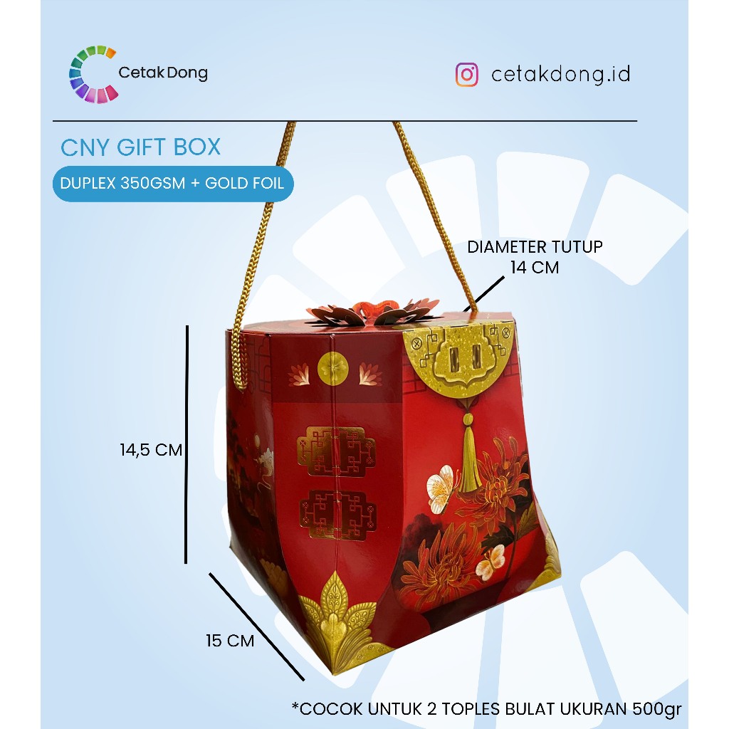 

BOX TOPLES KUE KERING HAMPERS IMLEK CNY MUAT 2 PCS TOPLES BULAT 500GR