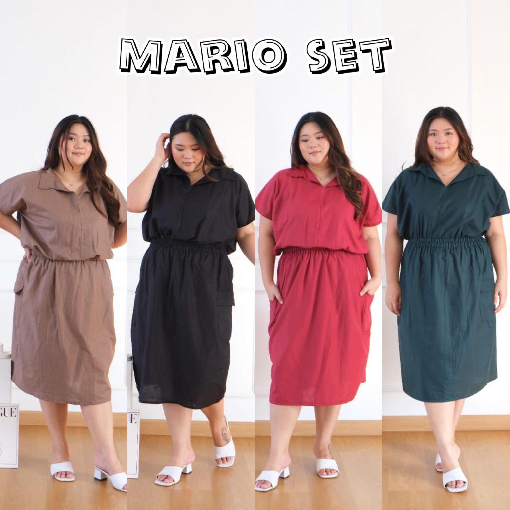 MARIO SET TOP + SKIRT WANITA BIGSIZE MATERIAL LINEN RAMI FIT TO XXL BAJU SETELAN JUMBO BIG SIZE