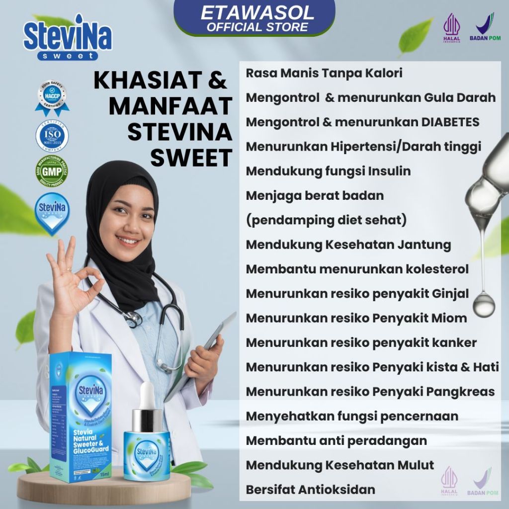 

Stevina Sweet Pemanis Alami 0Kalori Pengganti Gula Untuk Menjaga Berat Badan Ideal Kemasan 1 Botol 15ml