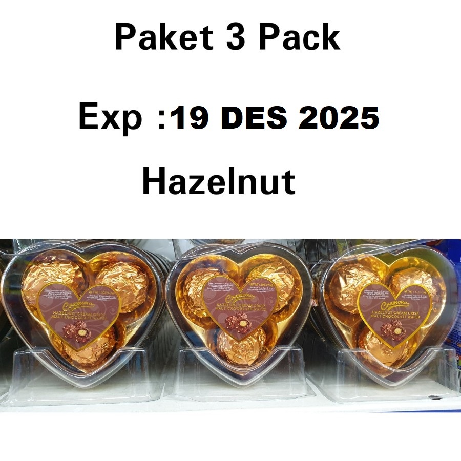 

PAKET 3 PACK Cremona Hazelnut Cream Crisp Malt Chocolate Wafer Ball Heart