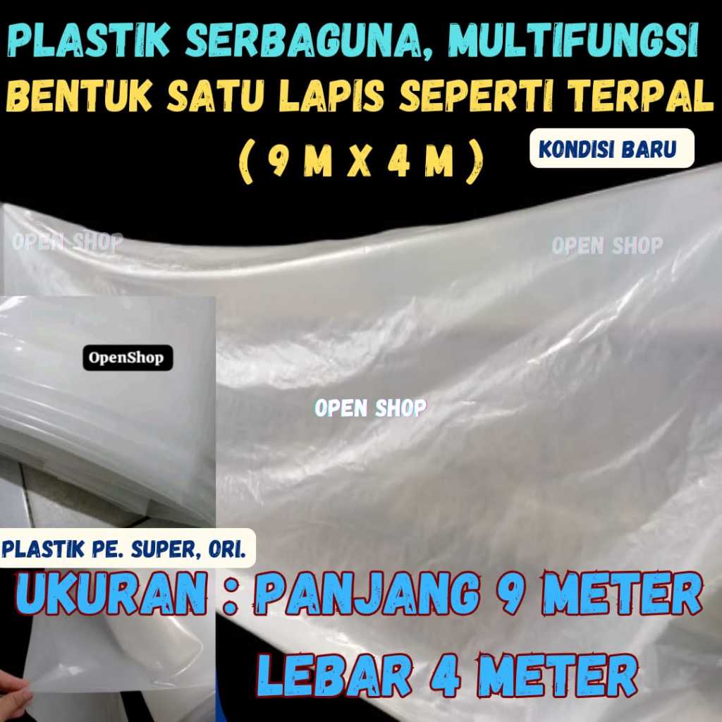 9m x 4m. Plastik Kolam Ikan, Atap,Green house,Hidroponik,Budidaya, PenutupPelindung Barang ,Tanaman
