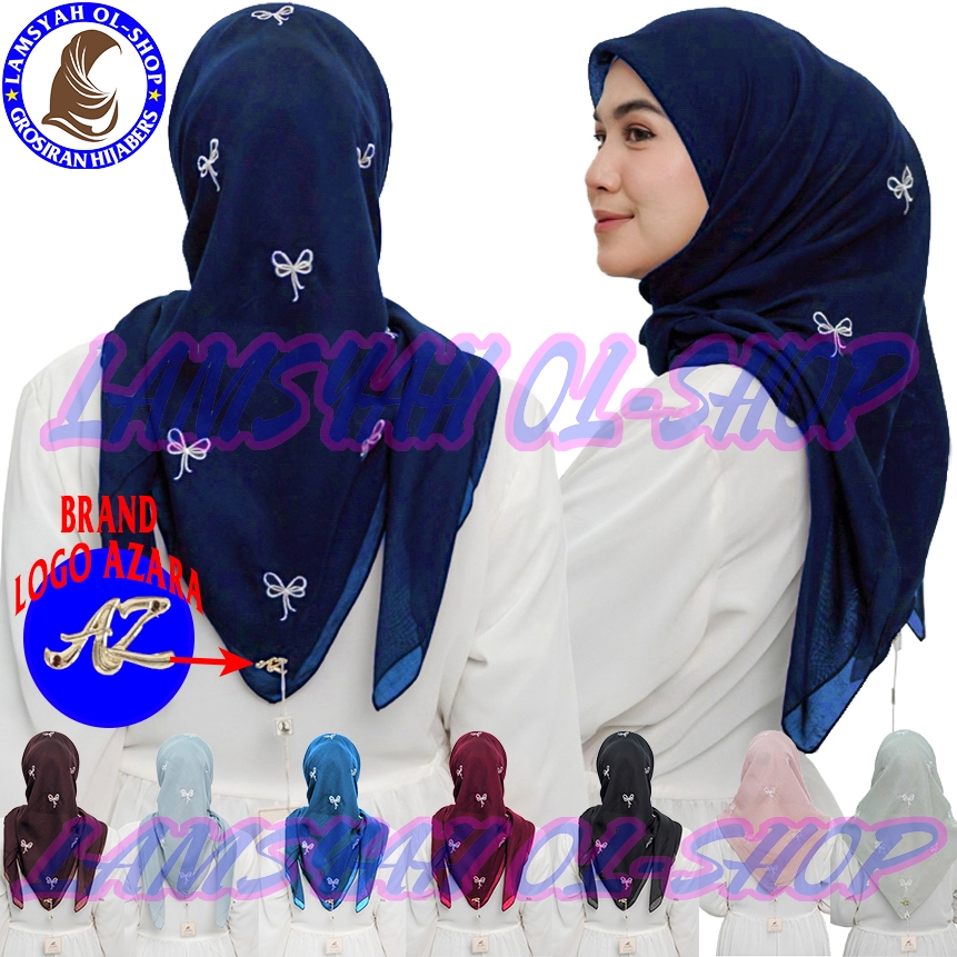 Hijab AZARA Segi Empat Paris Bordir Pita Girly Pouch - Kerudung Segi Empat Paris Bordir Pita Girly P