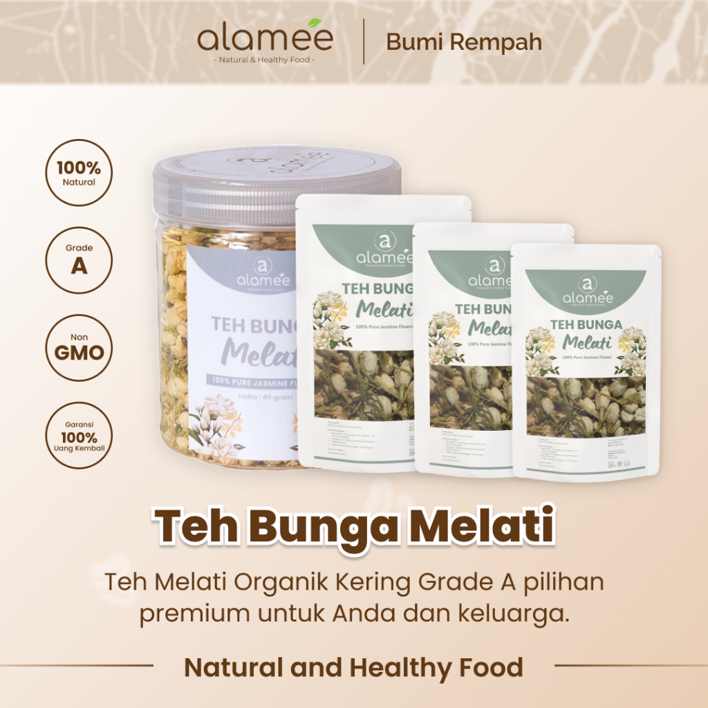 

ALAMEE Teh Bunga Jasmine Tea Flower Melati Organik Jasmin Herbal Kering Dried Siap Seduh Minum