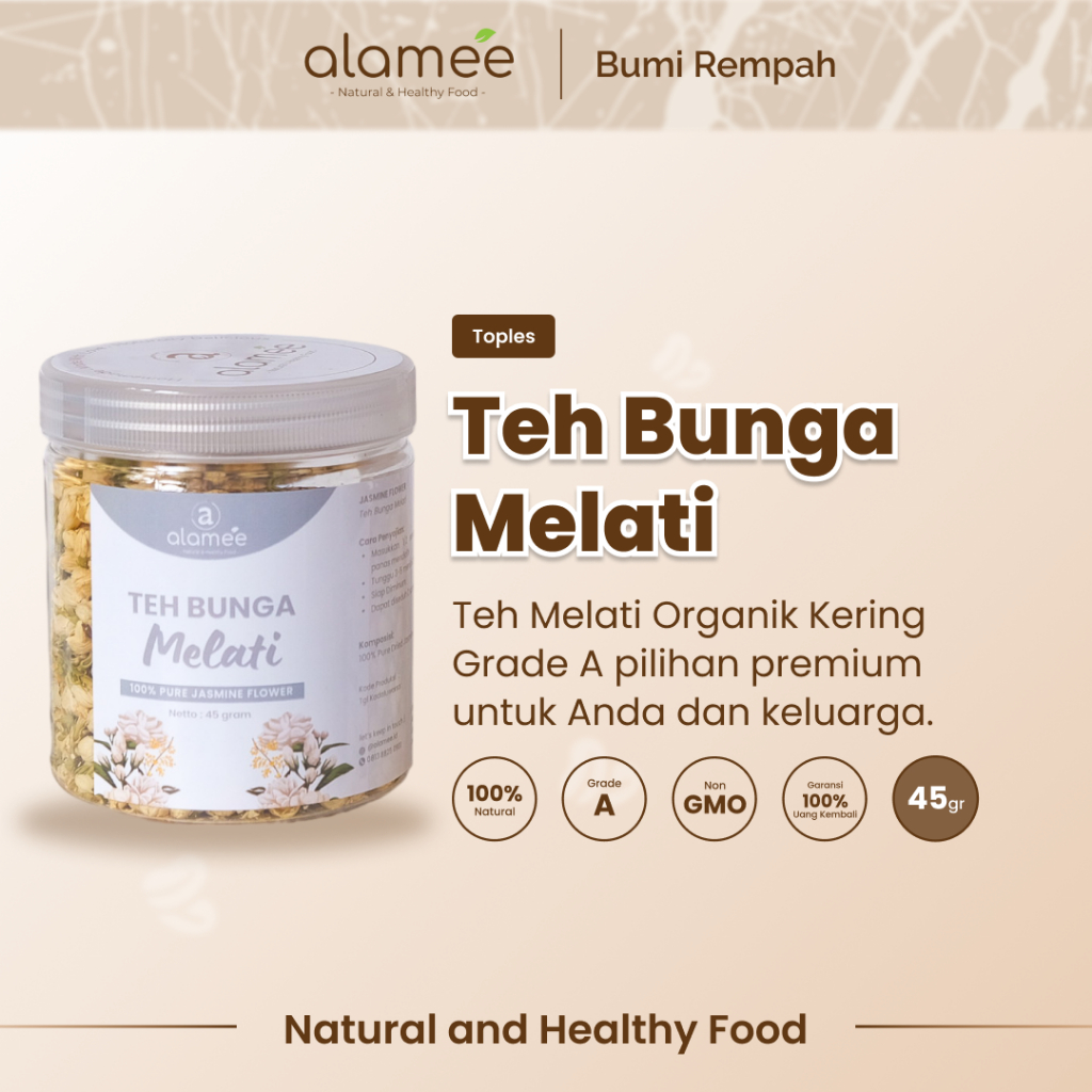 

ALAMEE Teh Bunga Jasmine Tea Flower Melati Organik Jasmin Herbal Kering Dried Siap Seduh Minum 45gr