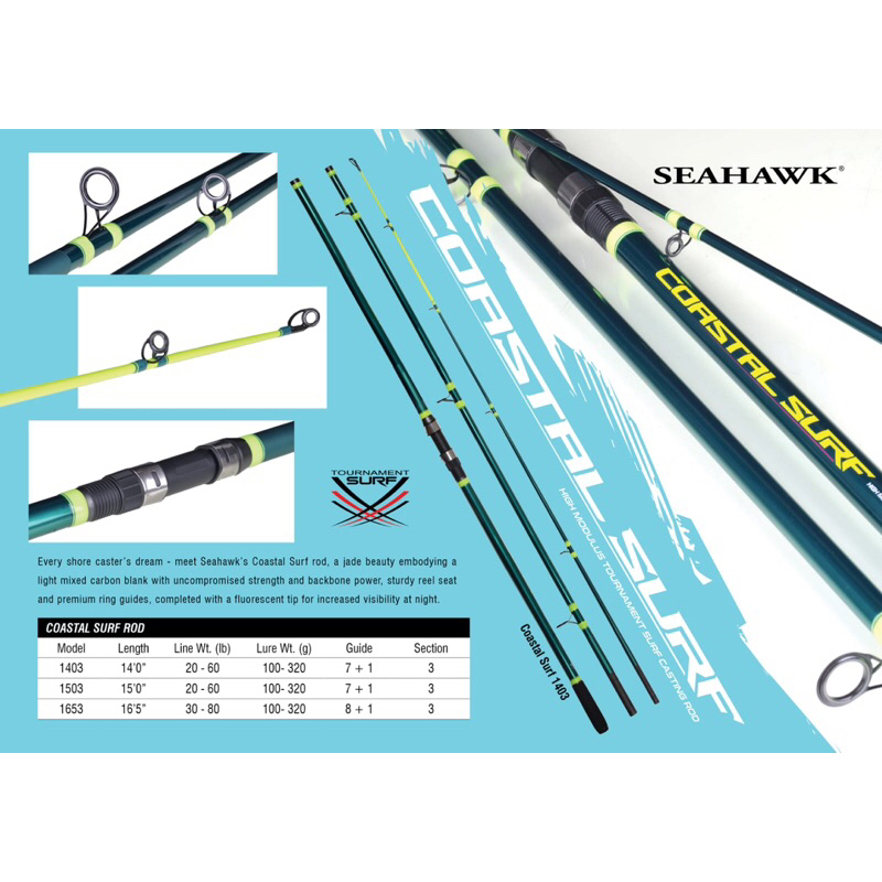 joran karangan sambung 3 terbaru seahawk coastal surf 420 cw 100-320gr