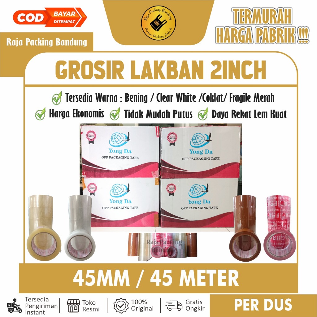 

Lakban 2inch 45mm Bening Clear White Coklat PER-DUS / Lakban 45mm x 45m-90m / Grosir Lakban Packing