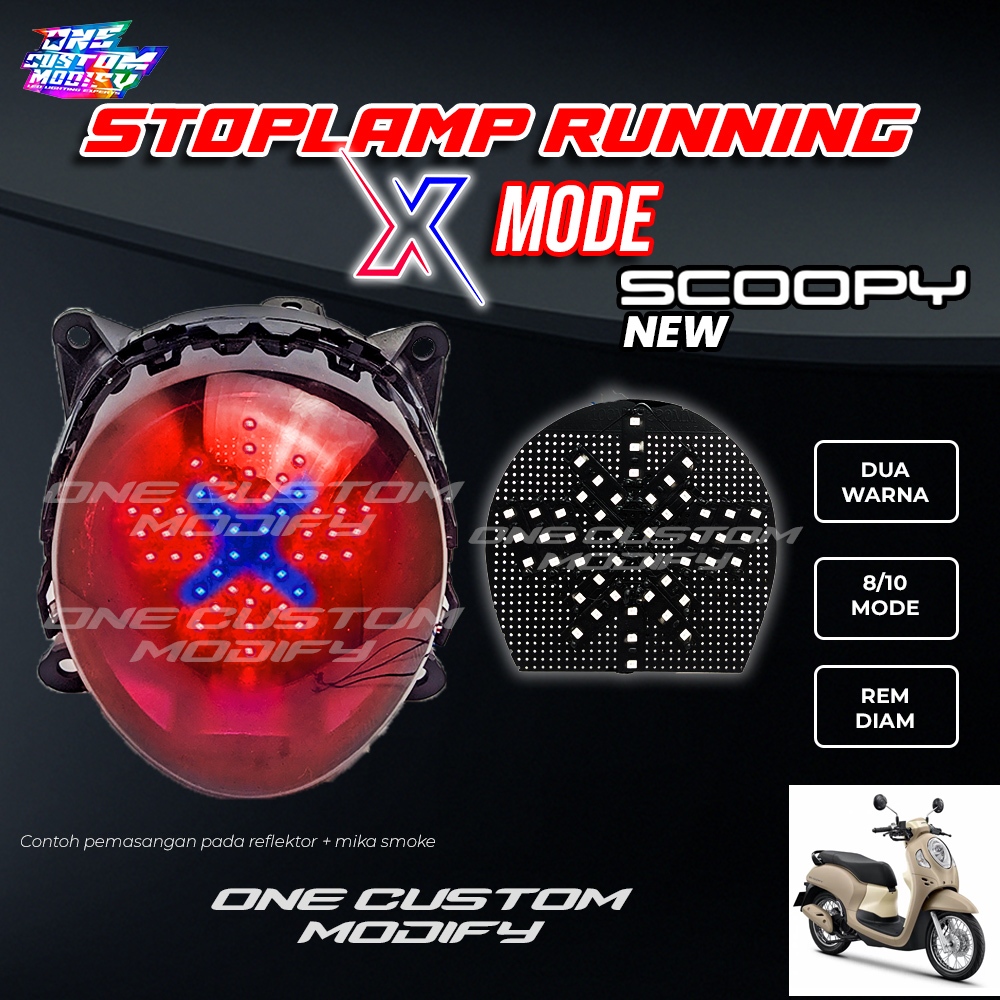 Stoplamp Running X Mode Scoopy New  Lampu Rem LED Motor Variasi One Custom Modify