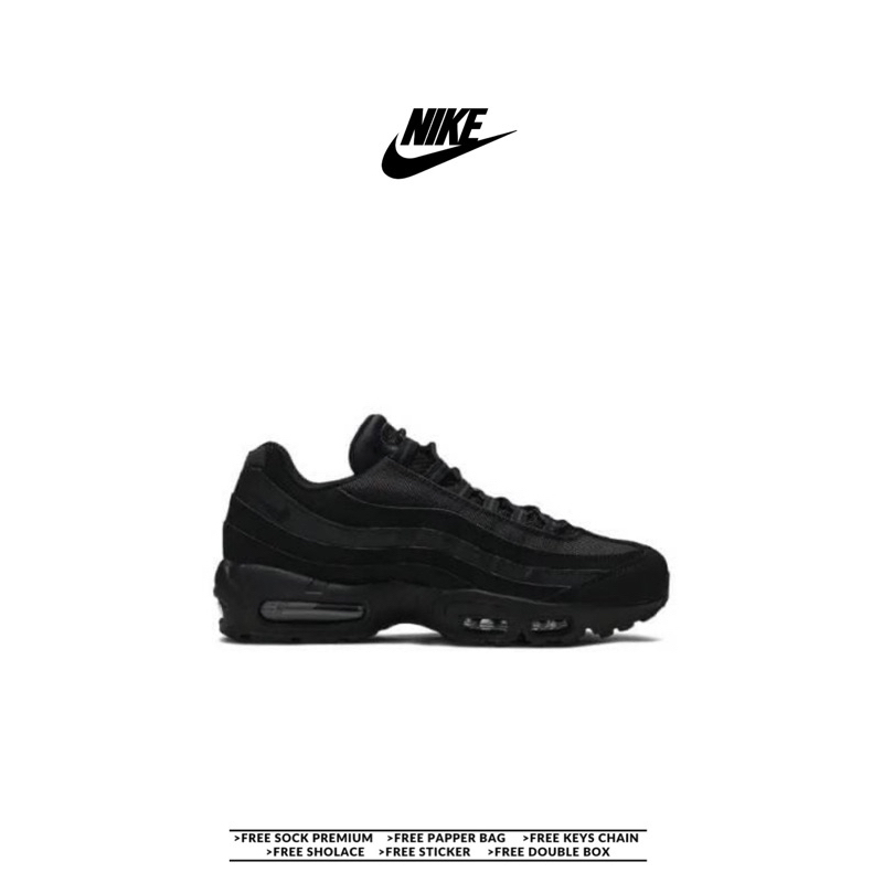 Sepatu sneakers pria wanita Nike Airmax 95 Triple Black full black