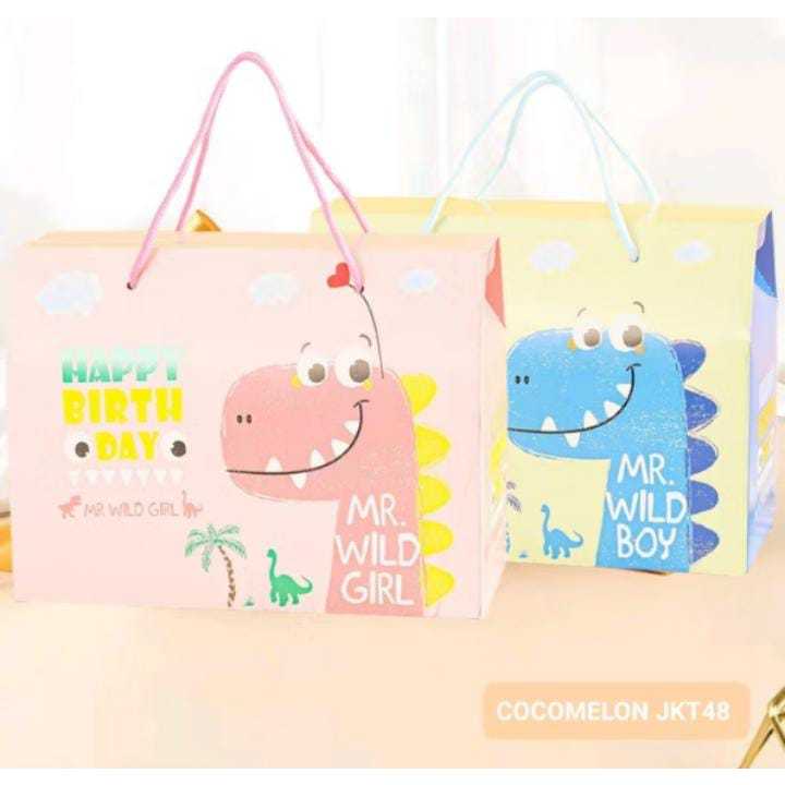 

PAPER BAG GOODIE BAG TAS SNACK SOUVENIR KADO PESTA ULANG TAHUN ANAK DINO DINOSAURUS YANG LARGE