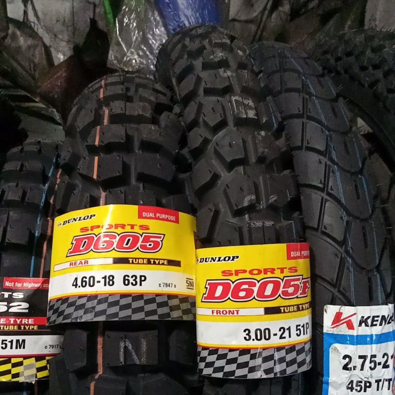 ban Dunlop d605 semi trail ring 18/21 sepasang depan dan belakang ukuran 460/18 dan 300/21