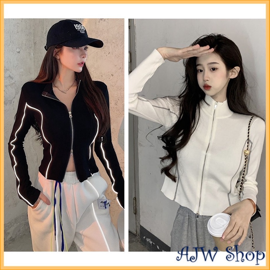 KODE D93O AJW Jaket Vintage Zipper Knit Import Premium WBH  Atasan Wanita Monochrome Resleting Jaket