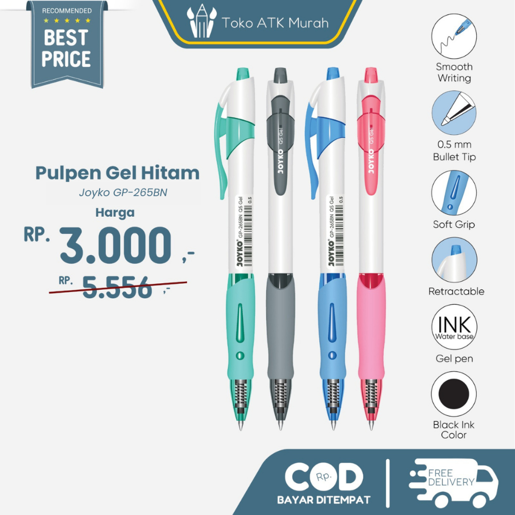 

Gel Pen Joyko GP-265BN Pulpen Gel Hitam Satuan 1 Pcs
