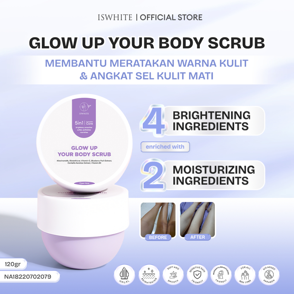 [GET 2 PCS BODY SCRUB] ISWHITE Double Glow Up Your Body Scrub Package  - Masker Scrub Badan - Bright