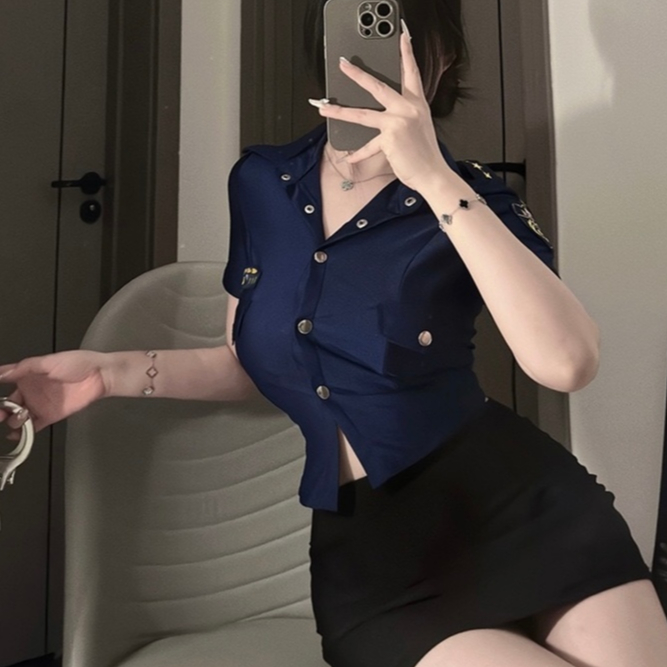 Sexy Lingerie Wanita Seksi Hip Rok Seragam Pramugari Rok Pendek Cosplay Lingerie 3A205