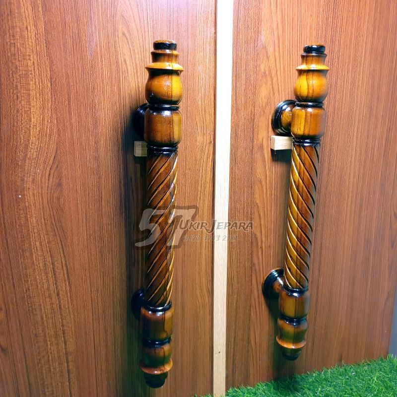 Handle Pintu Rumah Ukir - Gagang Tarikan Pintu Klasik Bahan Kayu Jati