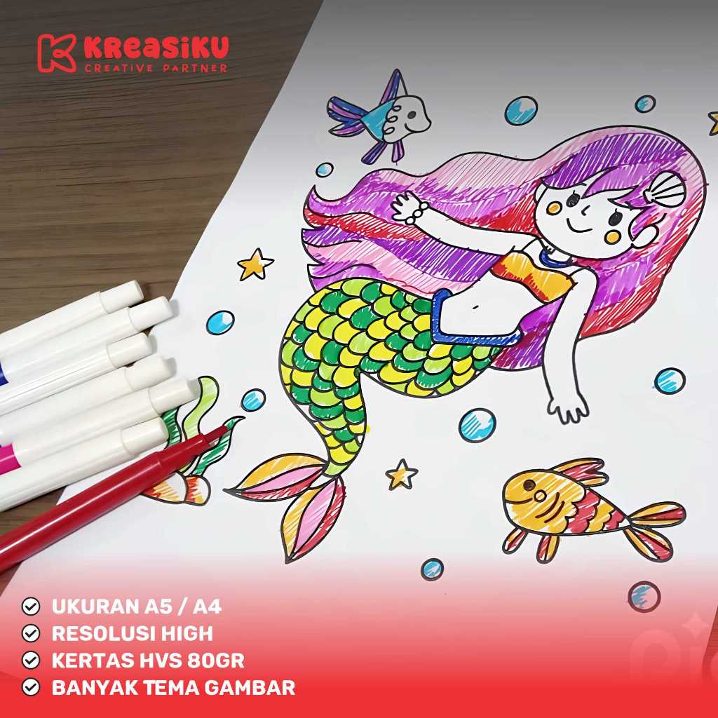 

50 Lembar Buku Mewarnai Anak + Bonus Spidol Warna 12pcs