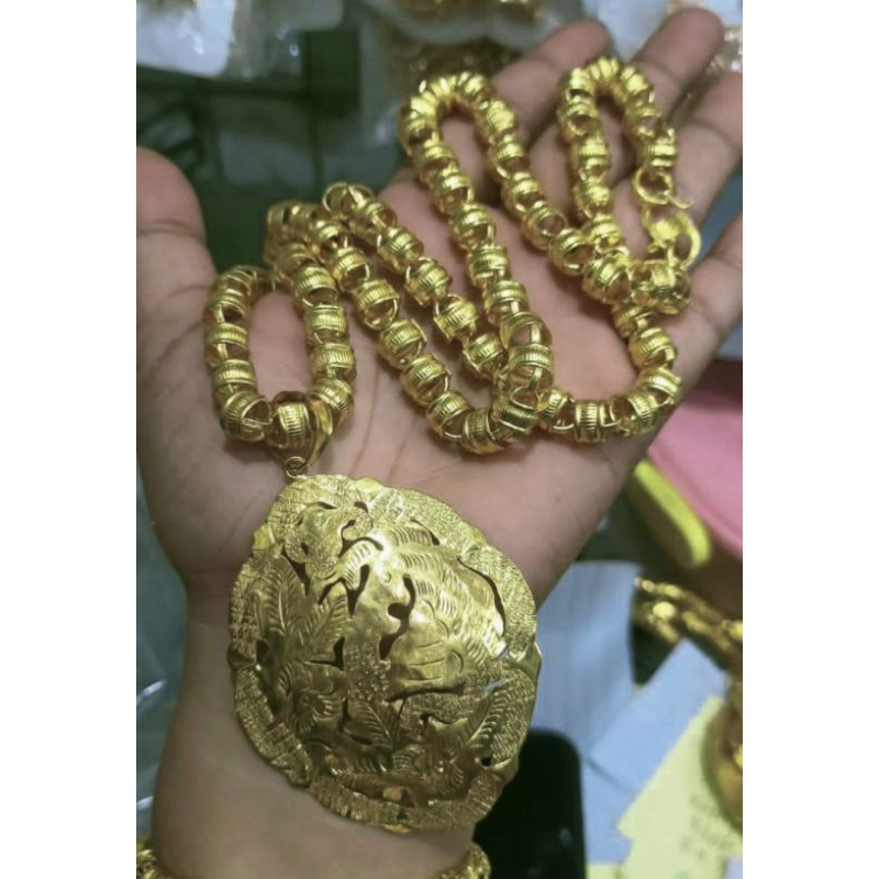 KALUNG BAMBU GUCI BESAR 10SK PLUS LIONTIN LAPIS EMAS 24K KALUNG EMAS