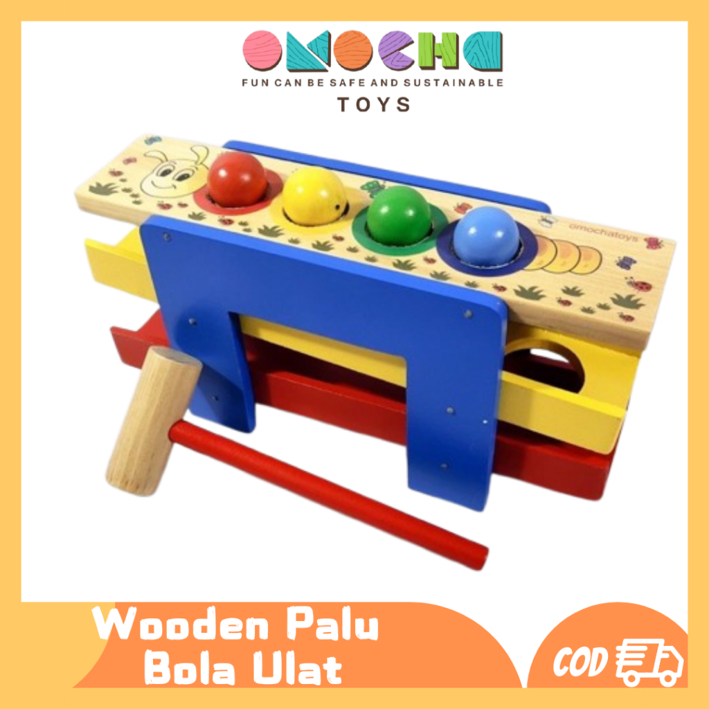 Omocha Toys - Animated Wooden Hammer Palu Bola Ulat Mainan Edukasi Anak Mainan Kayu