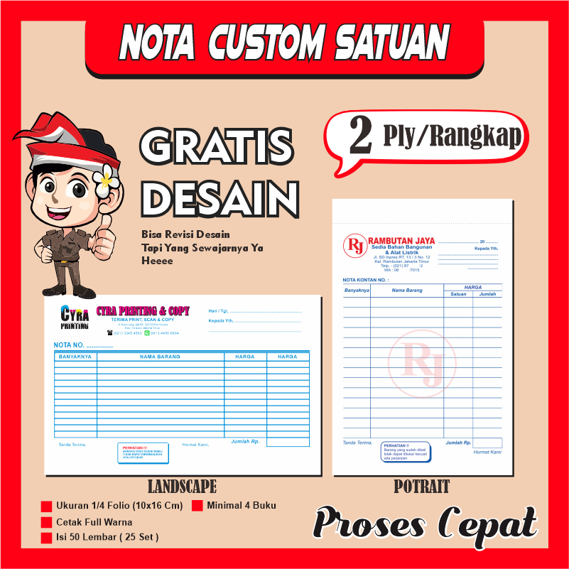 

Cetak Nota Custom 2 Ply 1/4 Folio Nota Satuan