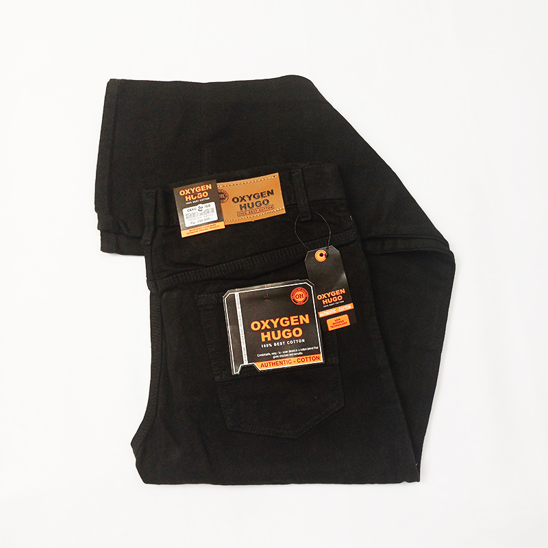 Celana Jeans Oxygen Hugo Panjang Standar Pria Dewasa Warna Hitam Distro Model Polos Regular - Denim