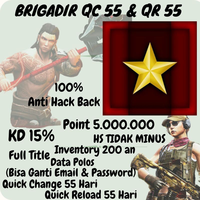 BINTANG 1 B1 QC55 QR55 INV 200/Game PC/Akun Brigadir Char/Akun Game PB/Game Poin Blank Zepetto