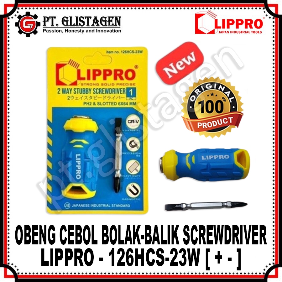 LIPPRO 126HCS-23w Obeng Cebol Bolak Balik + - Obeng Stubby 2 Way Screwdriver 126HCS-23w LIPPRO ORIGI