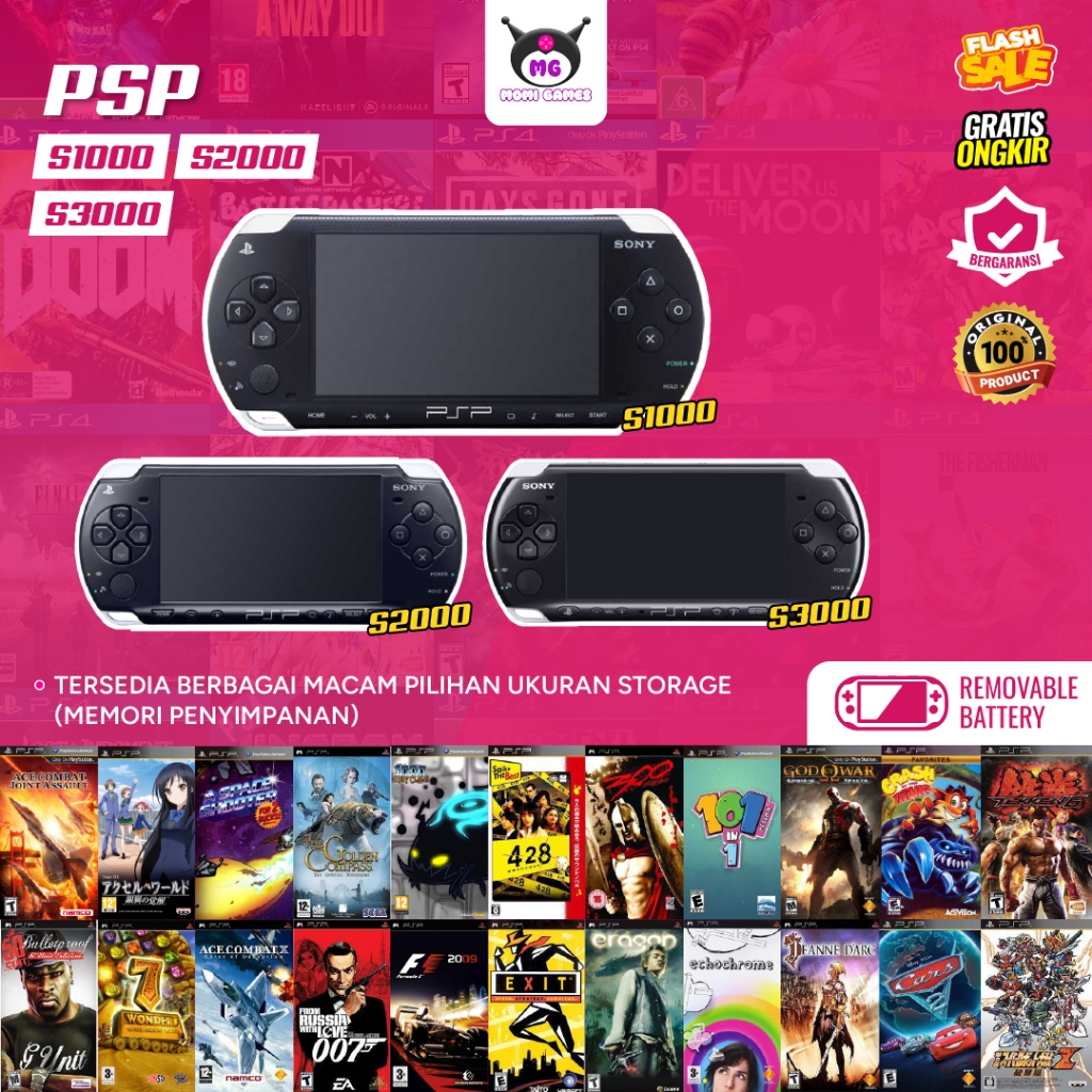 PSP S1000 S2000 S3000 Game Console Second 32GB 16GB 8GB Garansi 1 Bulan