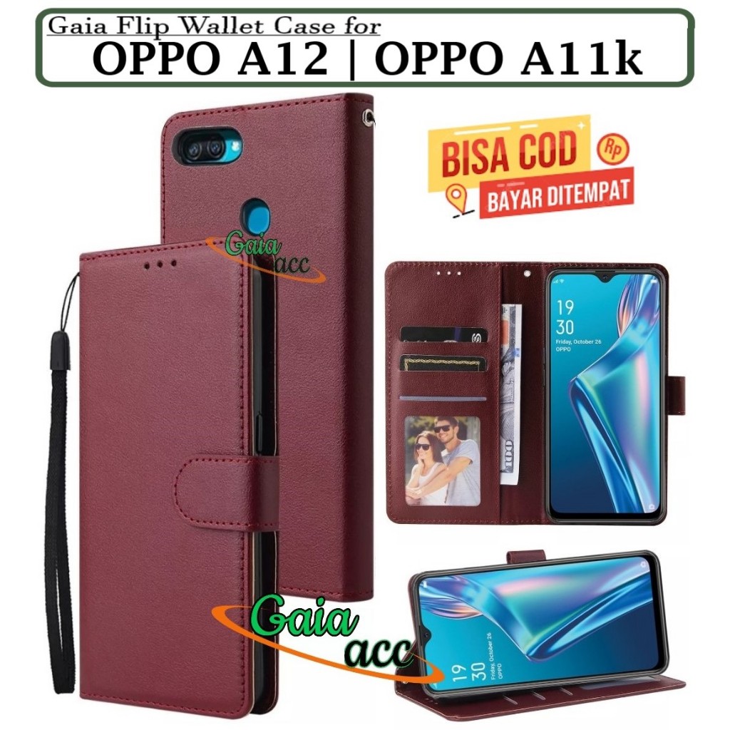 Case untuk OPPO A12 / OPPO A11K model flip leather case premium casing dompet