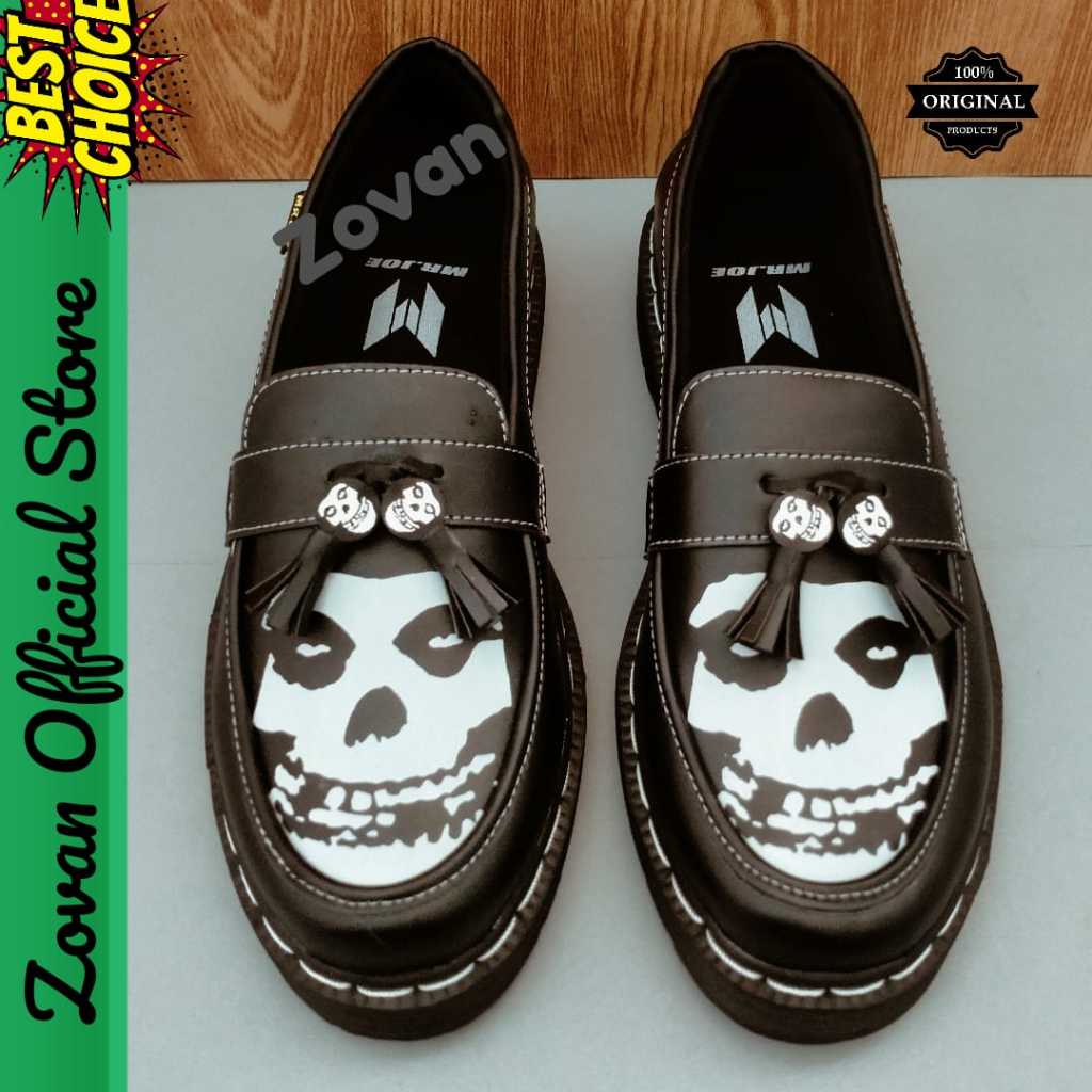 Sepatu Skena Loafers Casual Hitam Pria Docmart Motif Misfits Tassel Mistis Slip On Formal Kerja