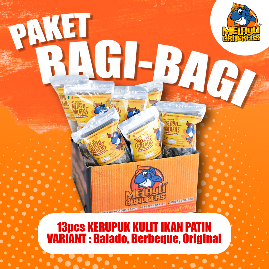 

Paket bagi-bagi | kerupuk kulit ikan patin | 13pcs free box | Melayu crackers | oleh-oleh khas Pekanbaru