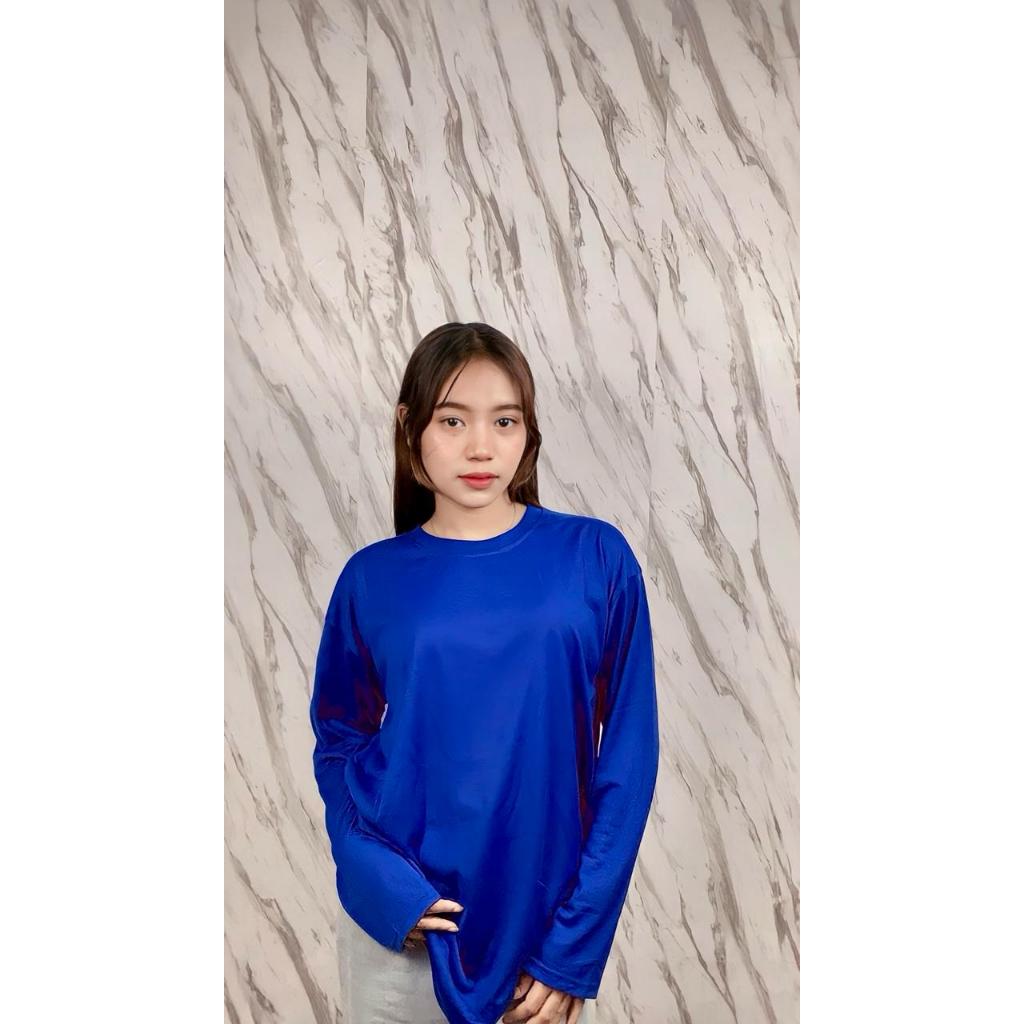 Kaos  Polos Wanita Lengan Panjang Bahan Polyester (Pe ) Biru Bca