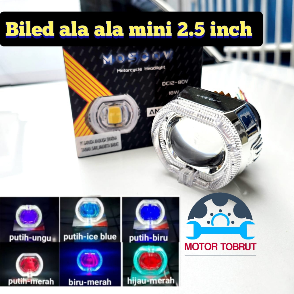 lampu depan / lampu utama biled projie mini 2,5 inchi putih kuning hi/ low motor mobil